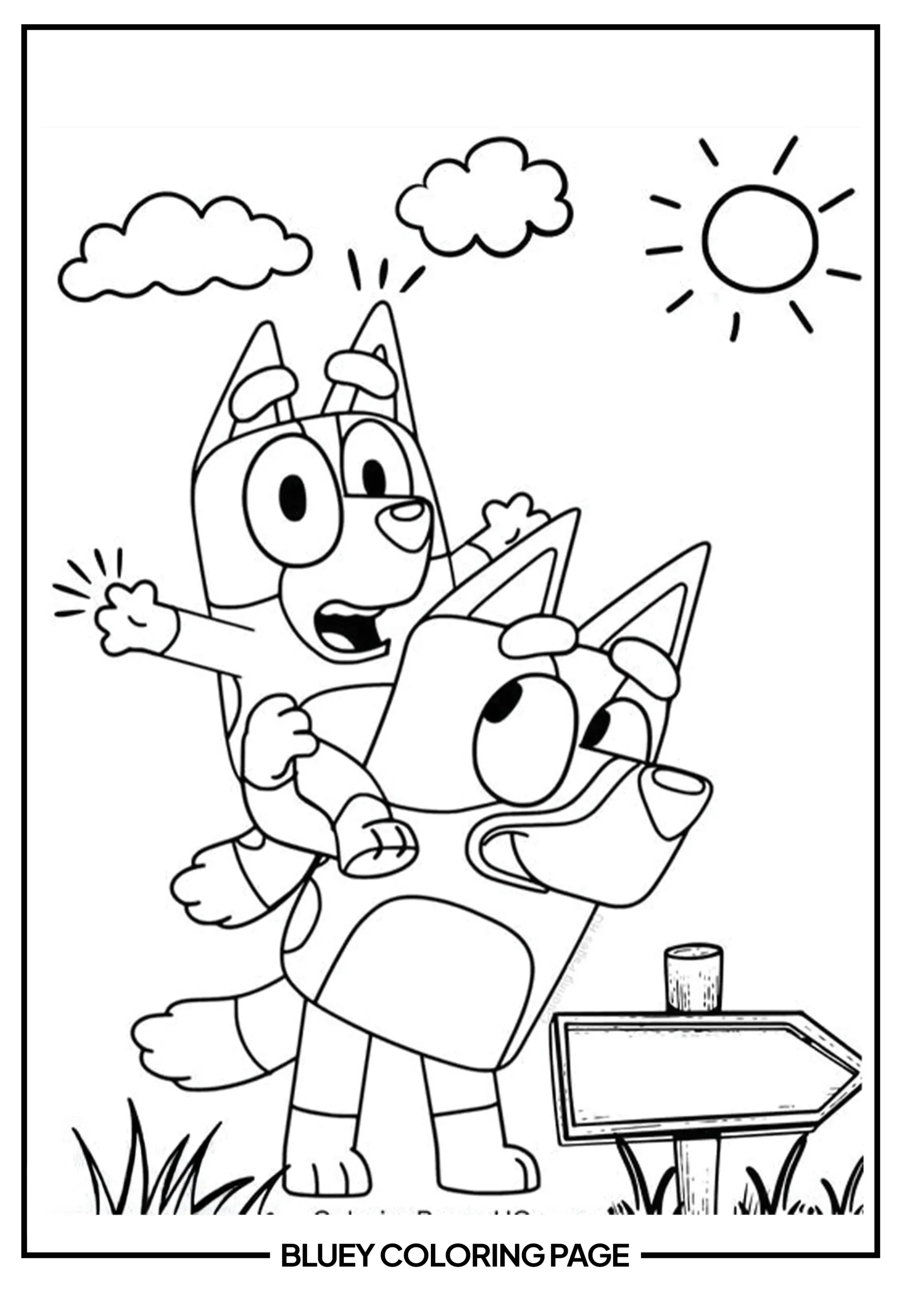 Bluey Having Piggyback Rides coloring sheet printable