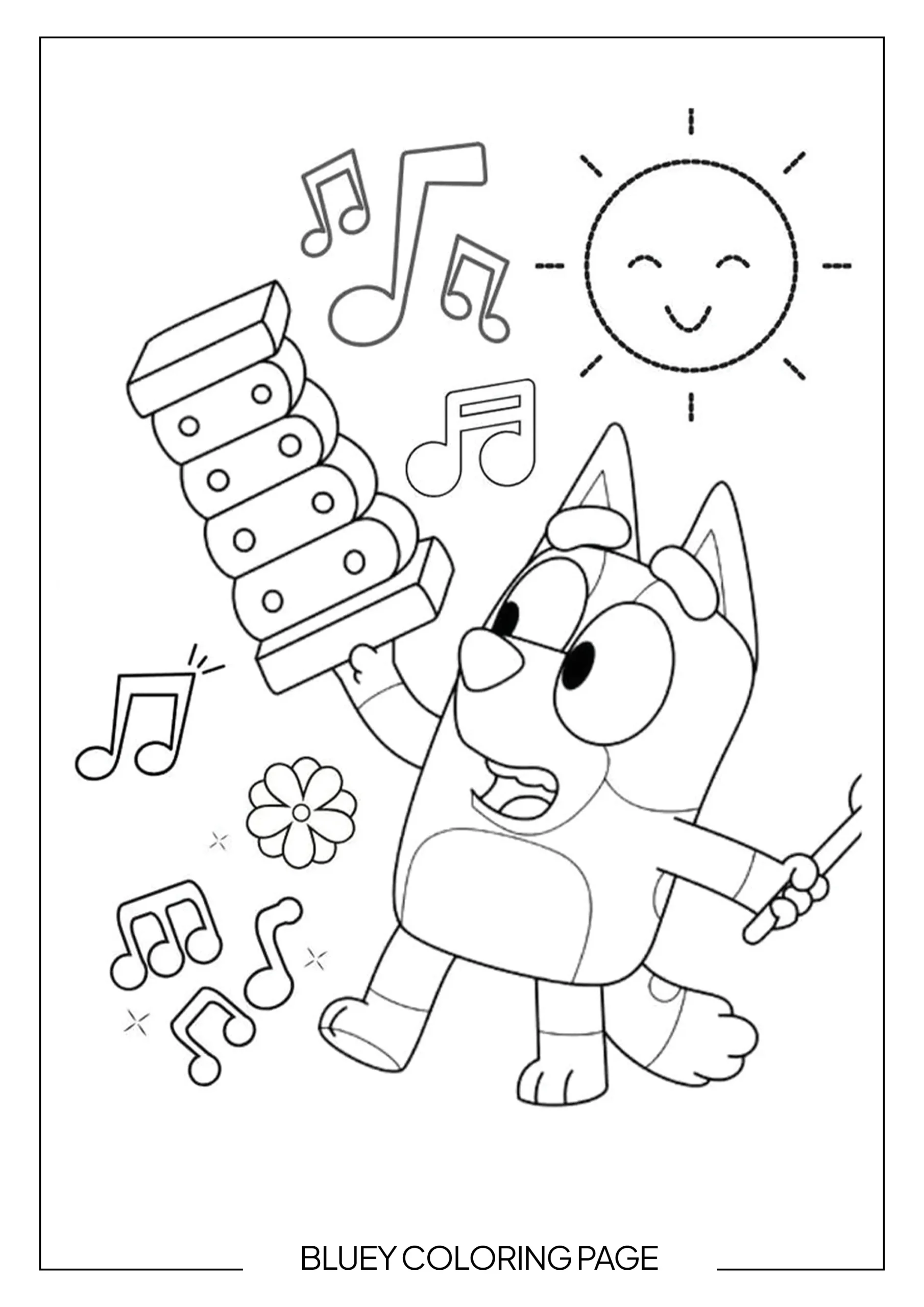Bluey Playing the Xylophone coloring page printable