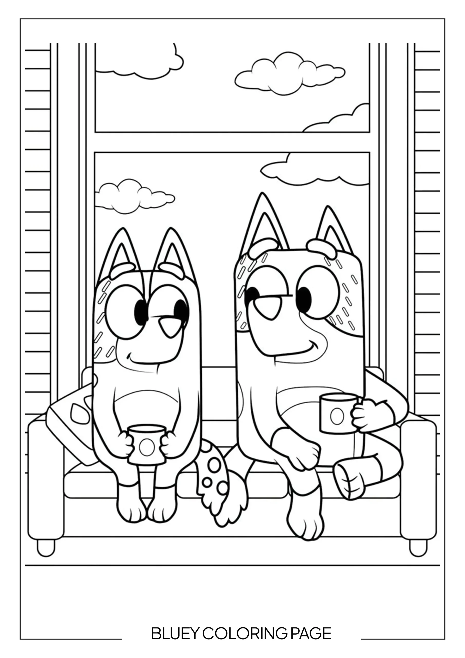LBingo & Bluey Relaxing on the Couch coloring page