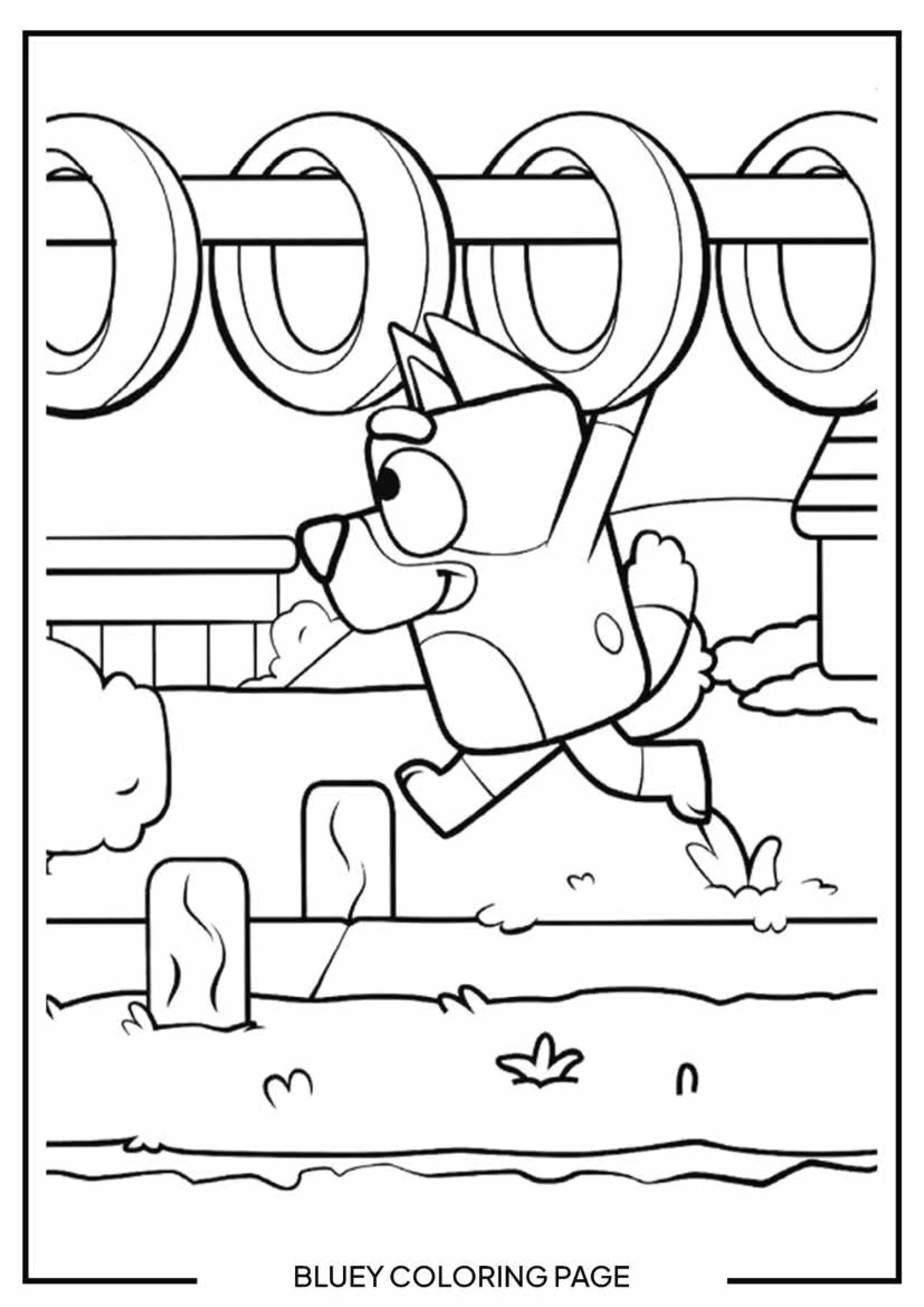 Bluey Doing Monkey Bars in Style coloring page