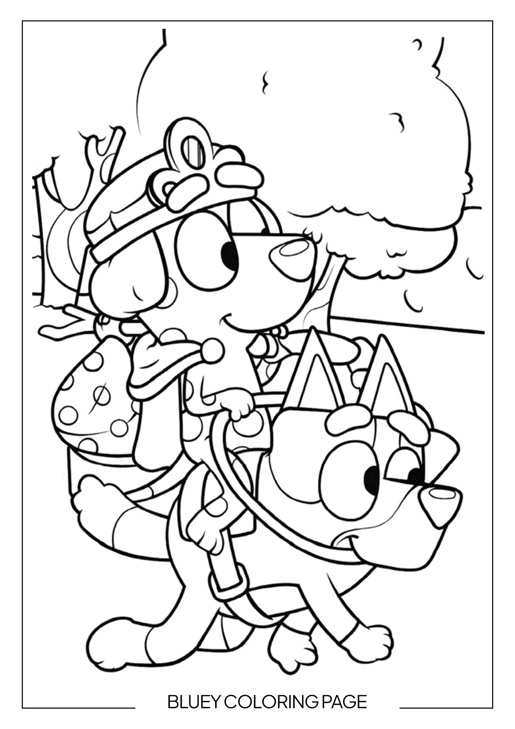 Bluey Giving Bingo a Piggyback Ride coloring page printable