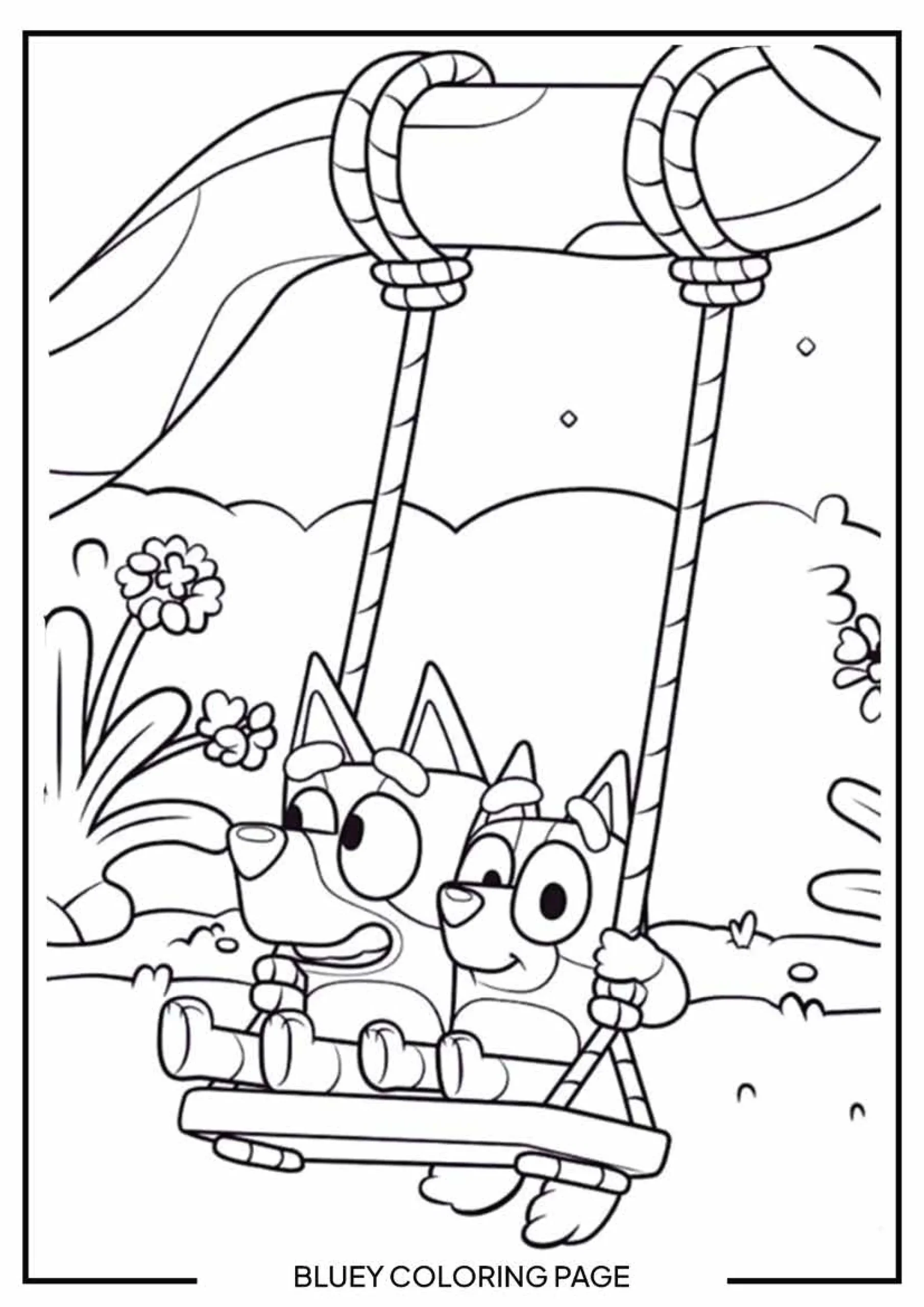 Bingo & Bluey are Enjoying Swings free coloring sheet
