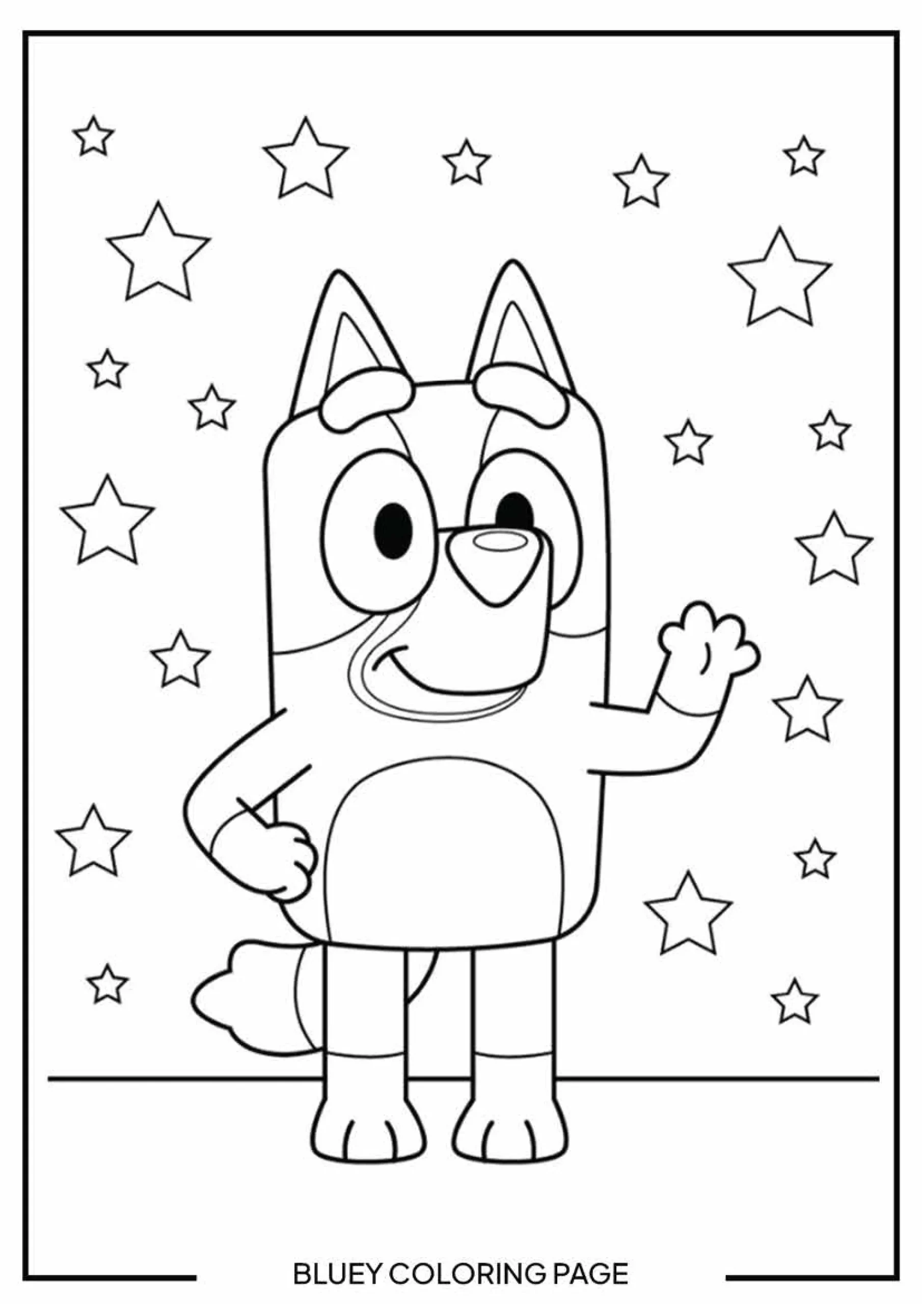 Bluey Waving Her Hand to Public  free coloring sheet