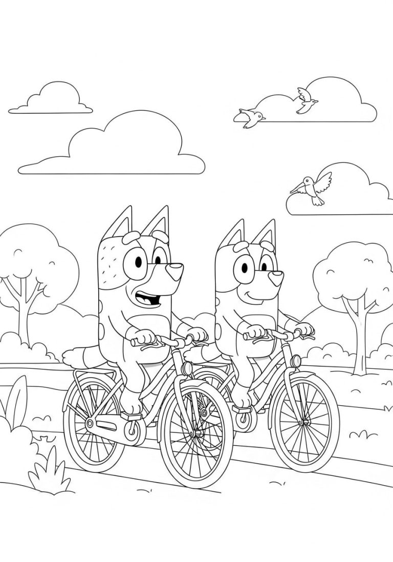 Bluey and Dad Bike Ride coloring page
