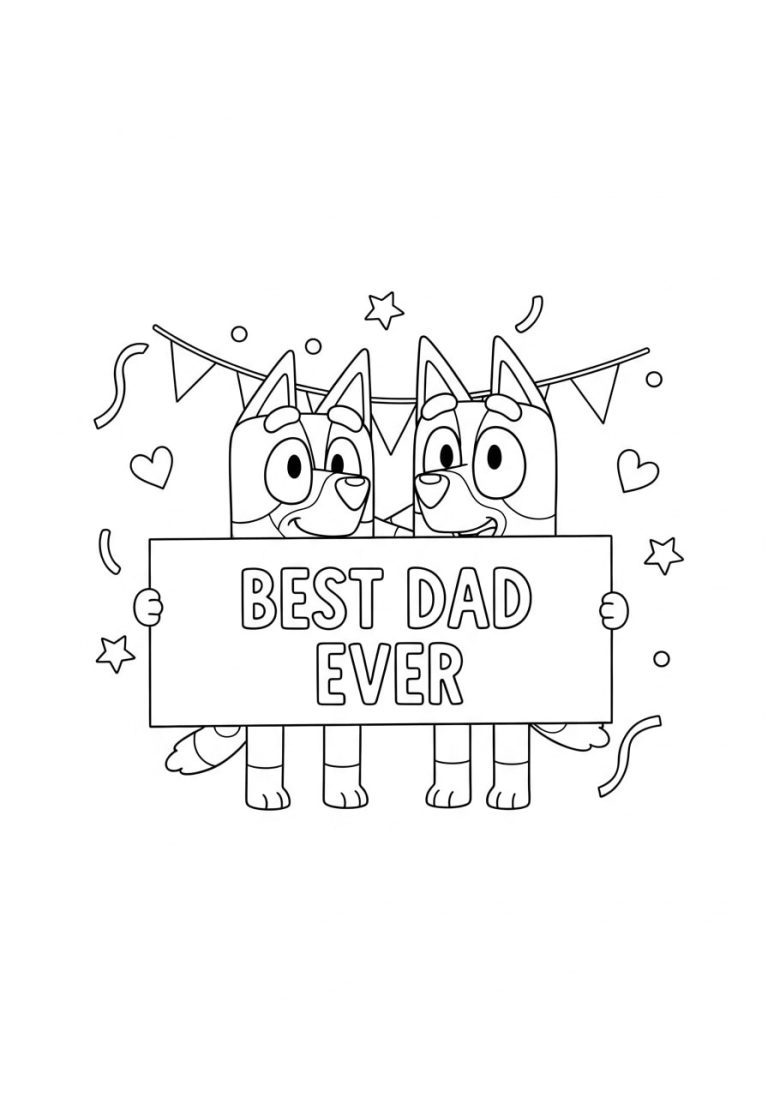 Bluey Fathers Day Coloring Page PDF Free – “Best Dad Ever”

