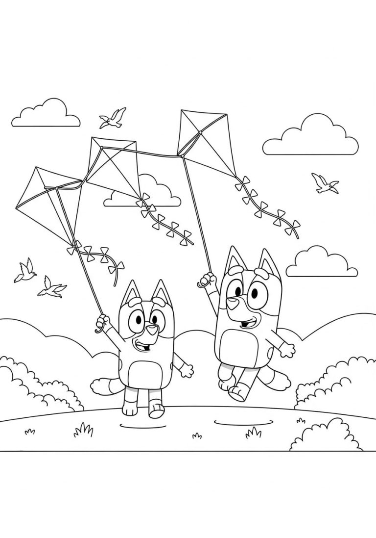 Bluey and Bandit Flying Kites
