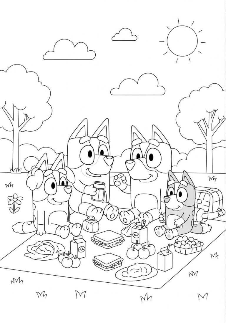 Chilli, Bandit, and the Kids Picnic Scene