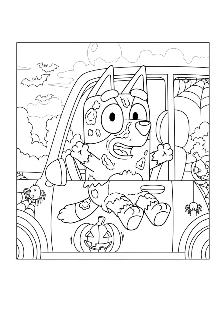 Bluey Halloween Coloring Pages (Free Downloadable PDF) 19 Bingo Heeler in Zombie Mode Halloween Coloring PDF