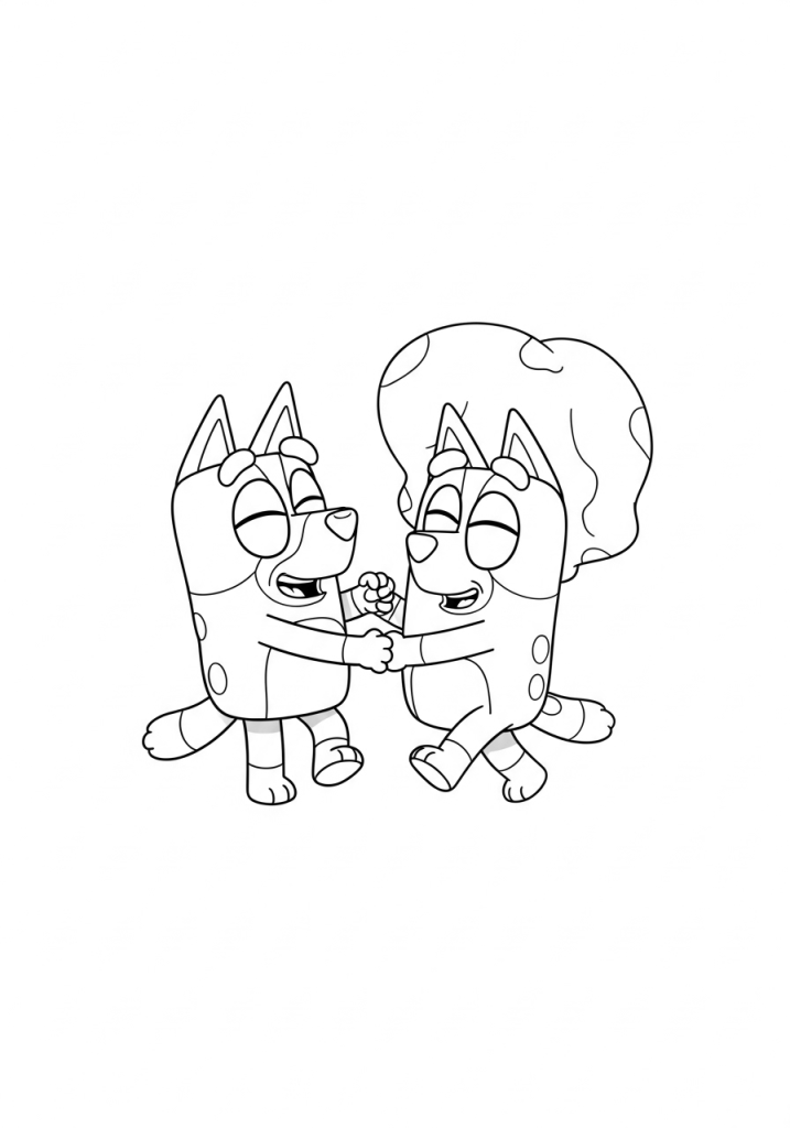 Bingo Nana Rita are Dancing Together Bluey Grany Coloring Page