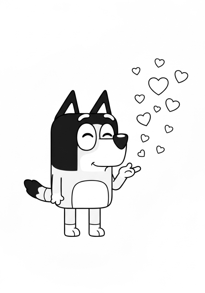 Bluey Valentines Coloring Pages (Free PDF Coloring Pages) 13 Bingo With Flying Kisses Valentine Coloring Page
