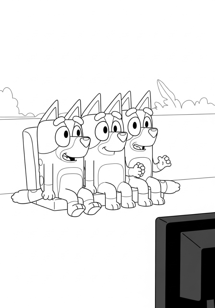 Bluey, Bandit & Chris Heeler Watching TV Granny Easy Coloring Sheet