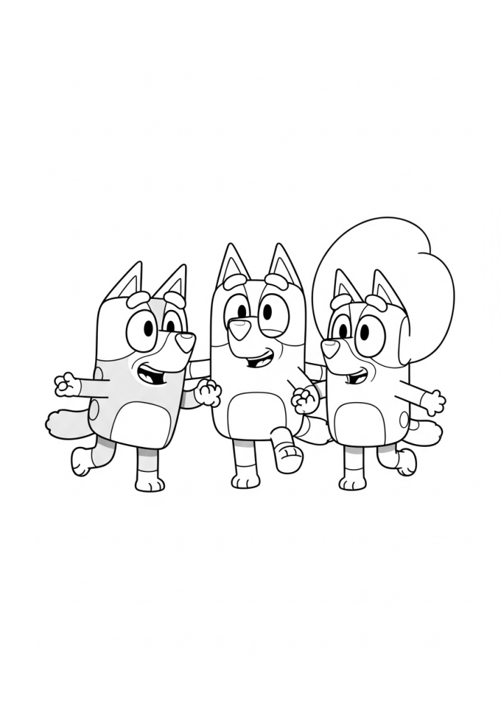 Bluey & Bingo Dancing With Nana Free Printable Coloring Page
