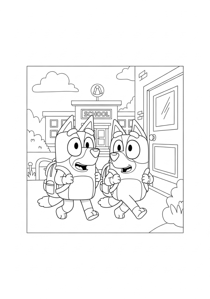 Bluey and Bingo Coloring Pages 8 Bluey and Bingo School Day Page
