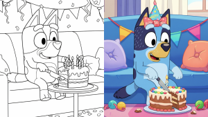 Bluey birthday Coloring Pages