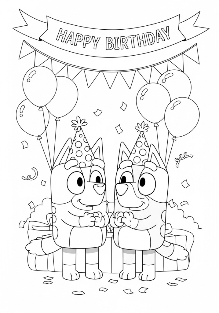 Bluey Birthday Coloring Pages 9 Chilli & Bandit Enjoying Chilli’s Birthday Bash