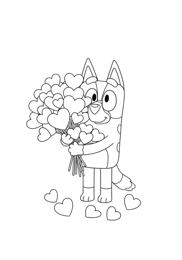 Bluey Valentines Coloring Pages (Free PDF Coloring Pages) 20 Chilli Holding Flower Bouquet Coloring Sheet