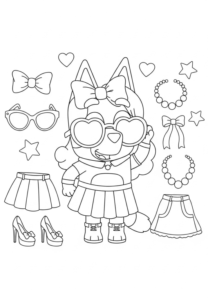 Bluey and Bingo Coloring Pages 17 Coco’s Fashion Coloring Page