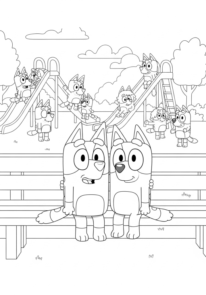Granny Janet is Sitting With Rita at the Park Granny Coloring Page 2