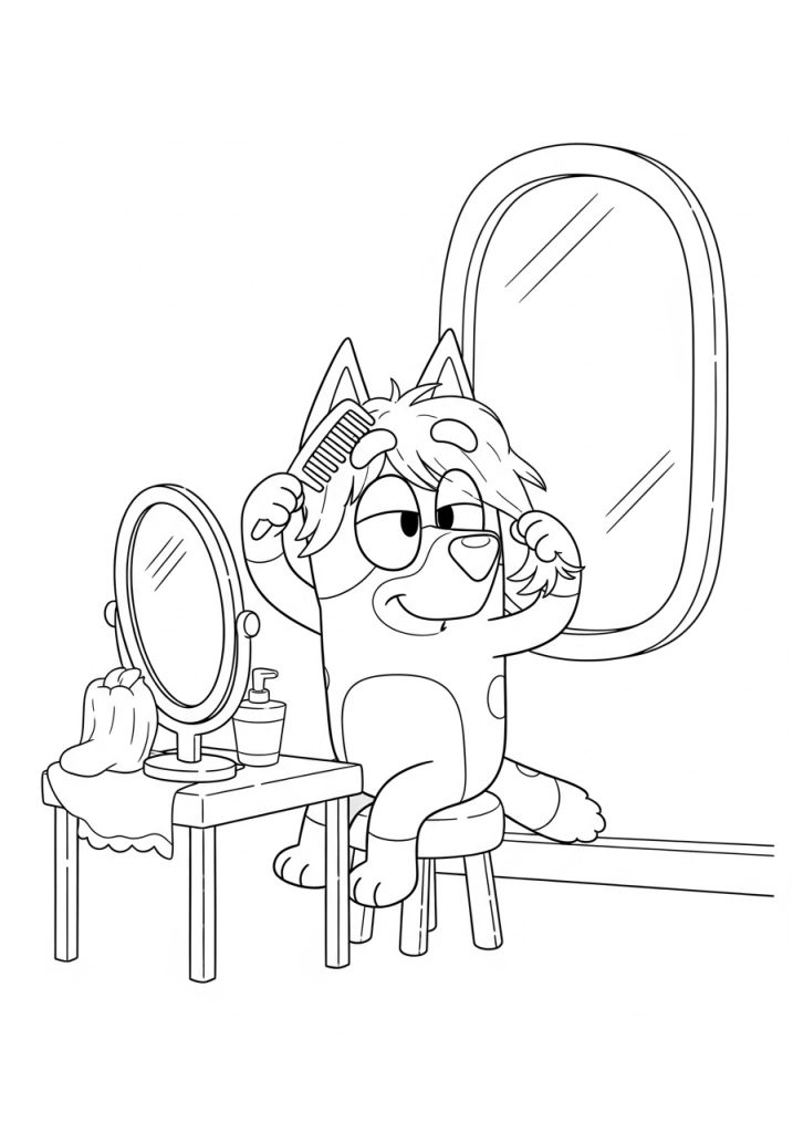 Granny Rita is Combing her Hair in Front of the Mirror