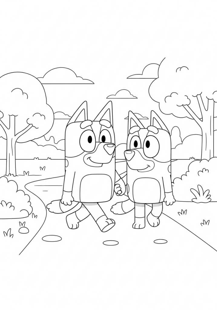 Nana & Rita are Out for a Walk, Bluey Granny Coloring Page