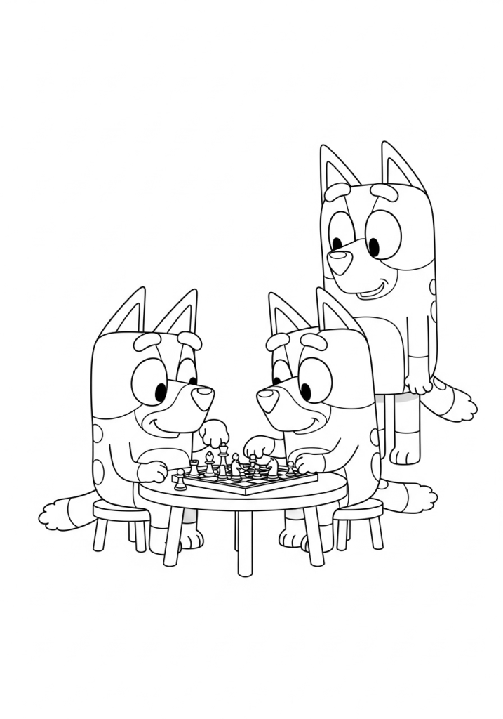 Rita & Bluey are Playing Chess, Bluey Grandpa Coloring Sheet