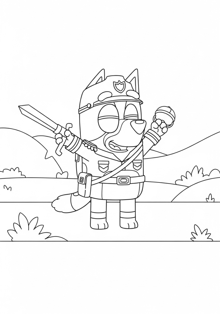 Bluey and Bingo Coloring Pages 14 Rusty’s Soldier Game Page