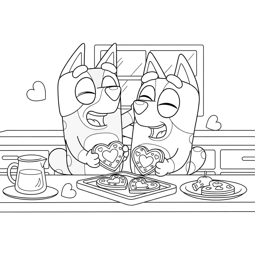 12 Bluey and Bingo Baking Heart Cookies