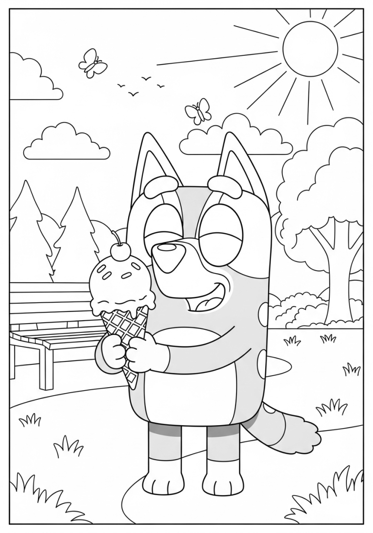 Bluey Summer Coloring Pages (Free PDF Printables) 17 Bluey is enjoying his time with the ice cream. Amazing Bluey Summer Coloring Pages for Kids
