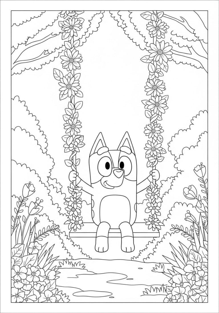 Bluey Spring Coloring Pages 20 Bluey is enjoying a floral swing. bluey coloring pages