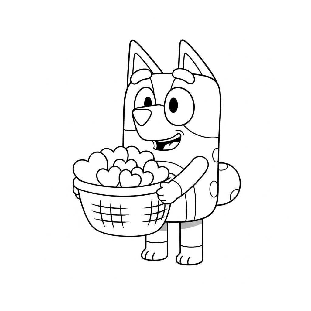 Bluey Carrying a Basket of Hearts
