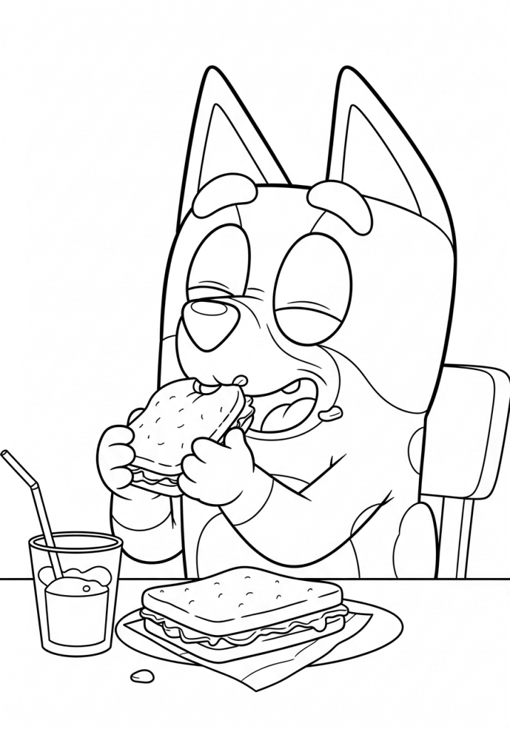 Bluey Eating Her Favorite Snack coloring page