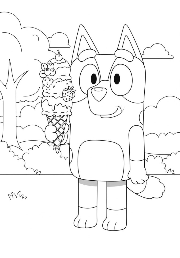 Bluey and Bingo Eating Ice Cream coloring pages 11 Bluey has triple Ice Cream Flavors