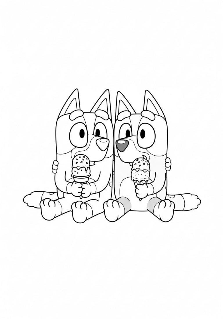 Bluey and Bingo Eating Ice Cream coloring pages 12 Bandit & Bluey Enjoying Ice Cream in the Park