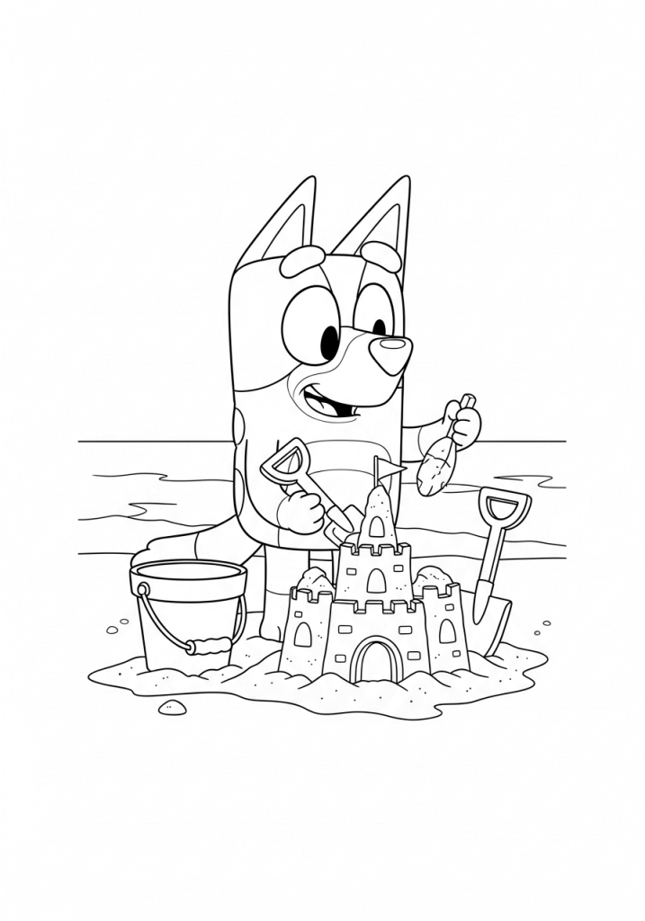 Bluey Building a Sandcastle Coloring page printable