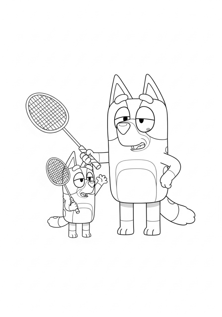 Bingo & Bluey Playing Badminton