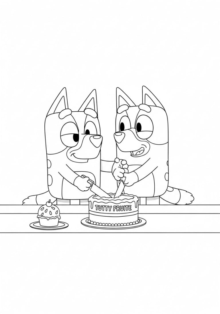 Bluey and Bingo Eating Ice Cream coloring pages 13 Bandit & Chilli Cutting an Ice Cream Cake