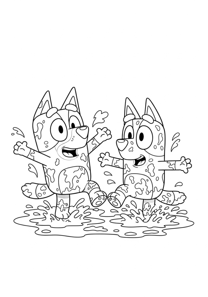 Bluey and Bingo Playing in the Mud
