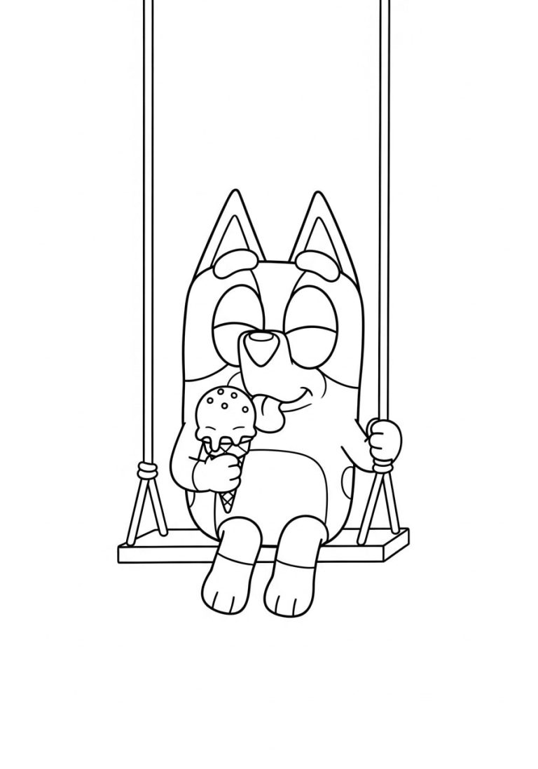 Bluey and Bingo Eating Ice Cream coloring pages 15 Bingo Licking Ice Cream While on Swing