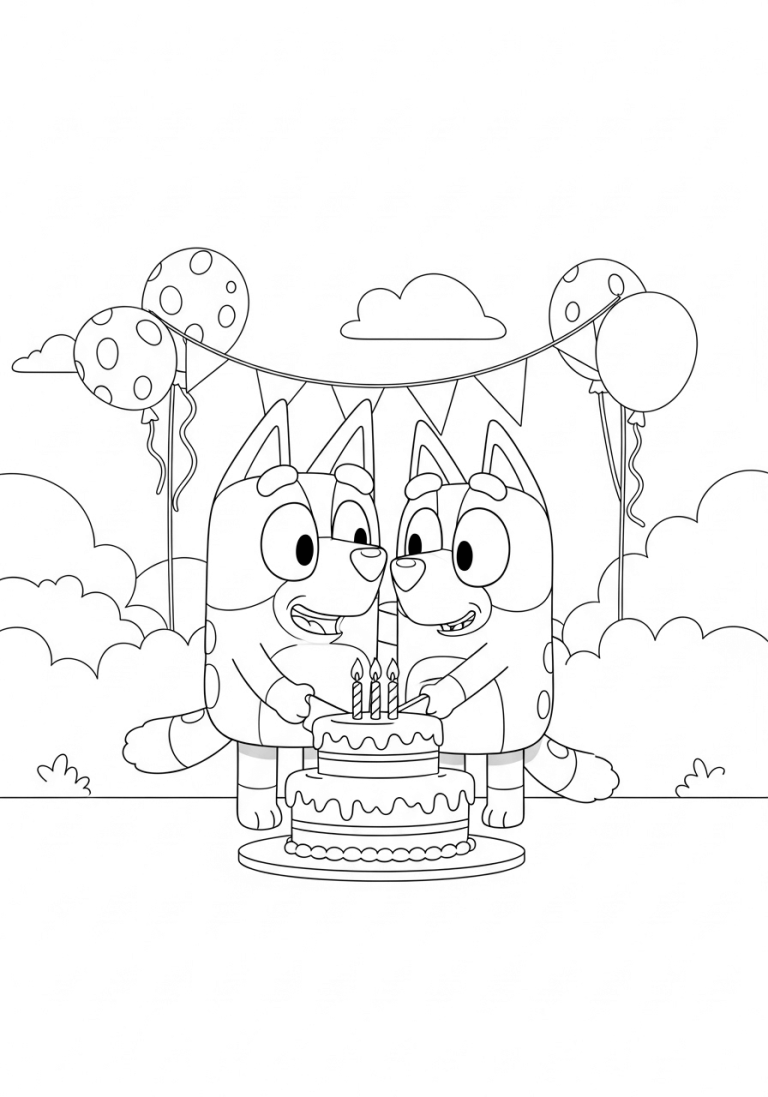 Bingo & Muffin Cutting a Birthday Cake