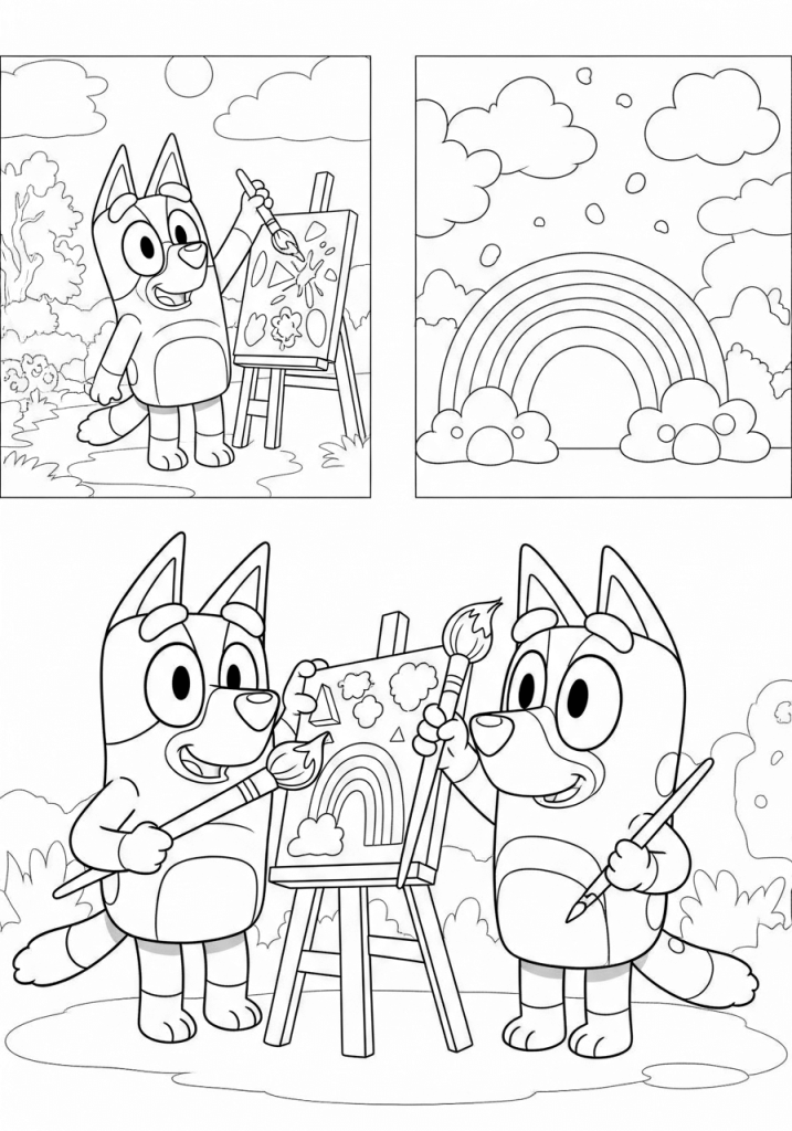 Bluey and Bingo Painting Together coloring sheets