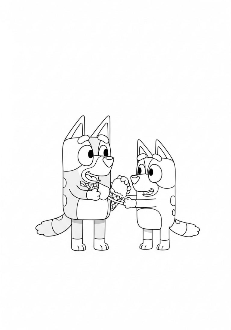 Bluey and Bingo Eating Ice Cream coloring pages 16 Bluey and Bingo Fighting for an Ice Cream