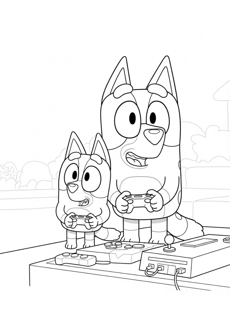 Bluey & Bingo Playing Video Games
