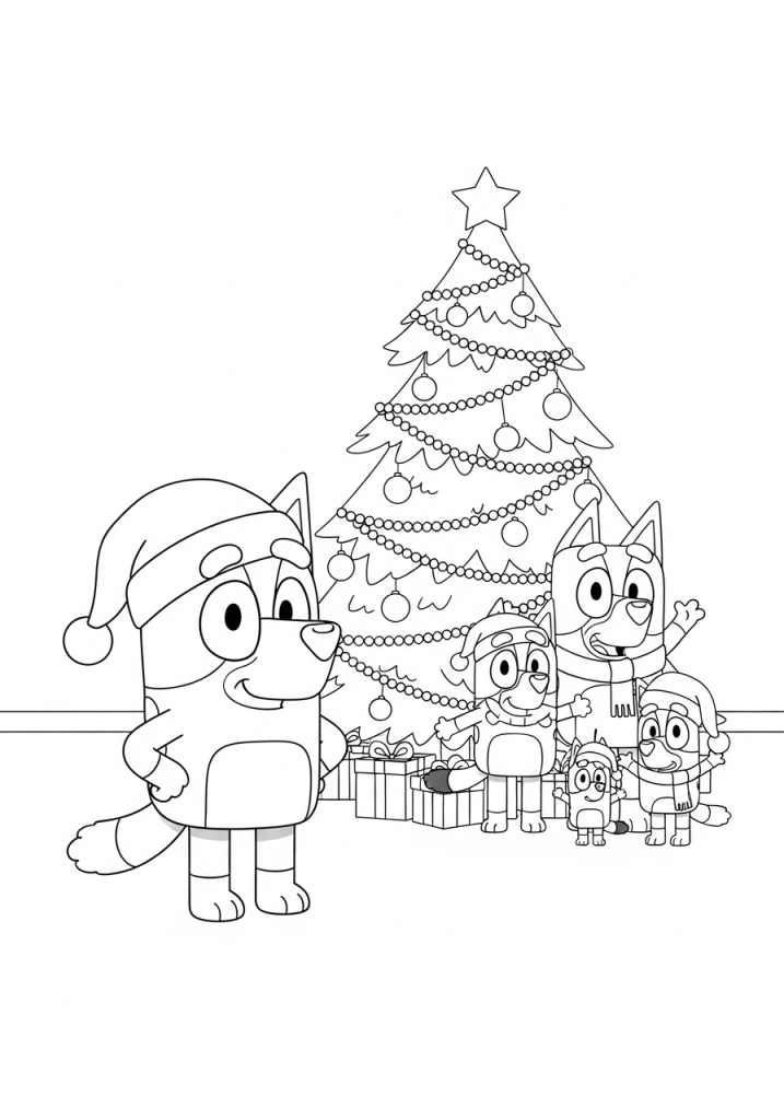 Bluey is showing excitement for Christmas with a Christmas hat