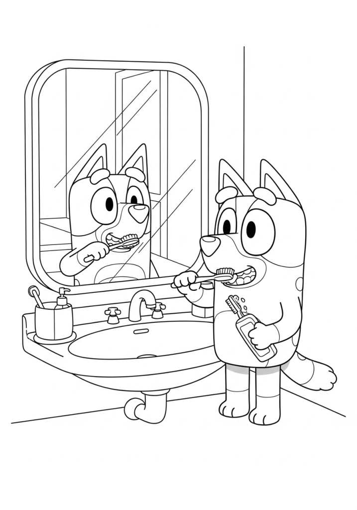 bluey brushing coloring pages 