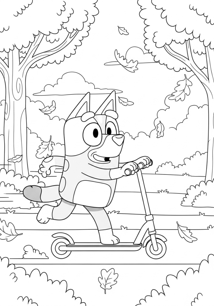 bluey on her scooter coloring pages