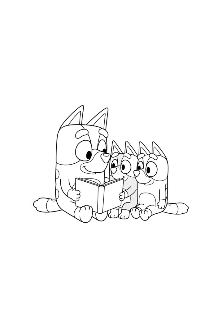 chilli mom reading a story with sitting bluey coloring pages