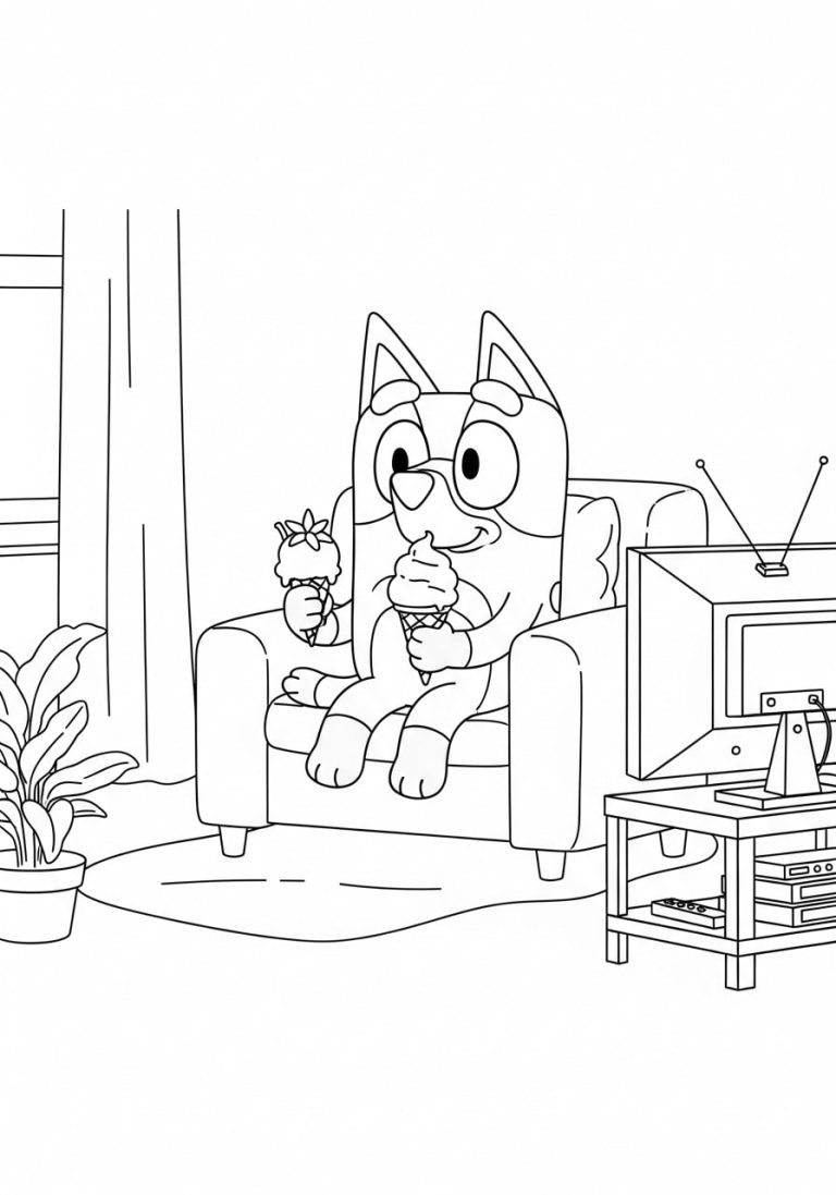 Bluey and Bingo Eating Ice Cream coloring pages 4 Bluey Eating Come Icecream