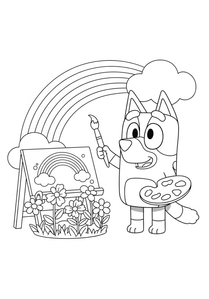 bluey painting rainbow 