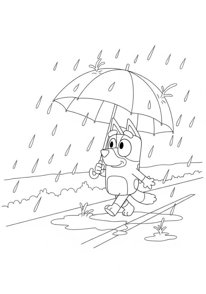 bluey in rain coloring pages