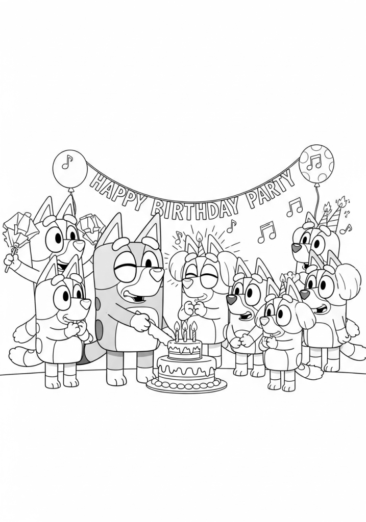 bluey cutting birthday cake